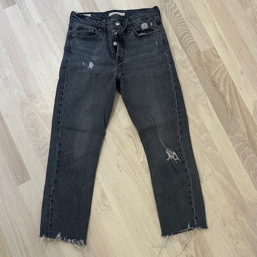 Levi's Black Distressed Straight Leg Jeans